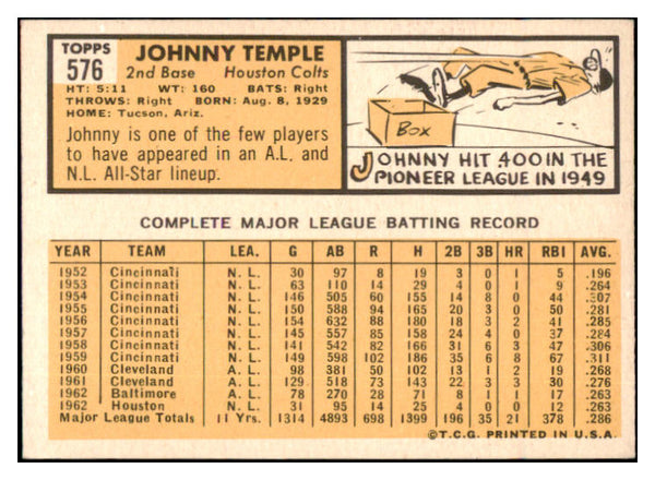 1963 Topps Baseball #576 Johnny Temple Colt .45s EX-MT 531564