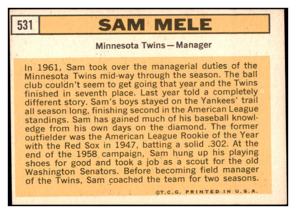 1963 Topps Baseball #531 Sam Mele Twins EX-MT 531570