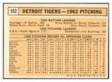 1963 Topps Baseball #552 Detroit Tigers Team EX-MT 531603