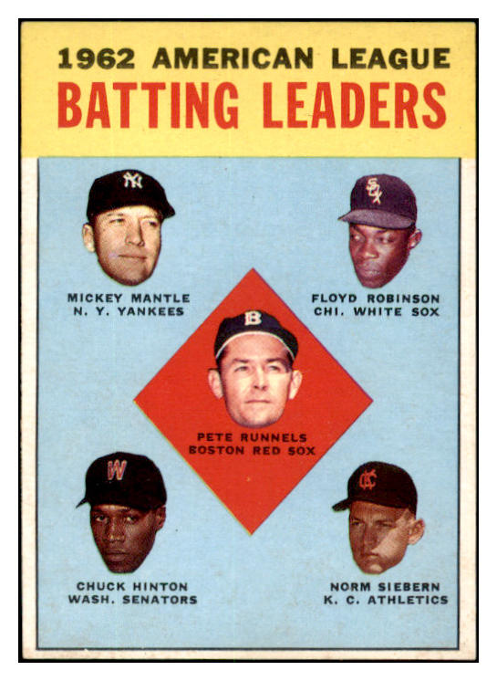 1963 Topps Baseball #002 A.L. Batting Leaders Mickey Mantle EX-MT 531618