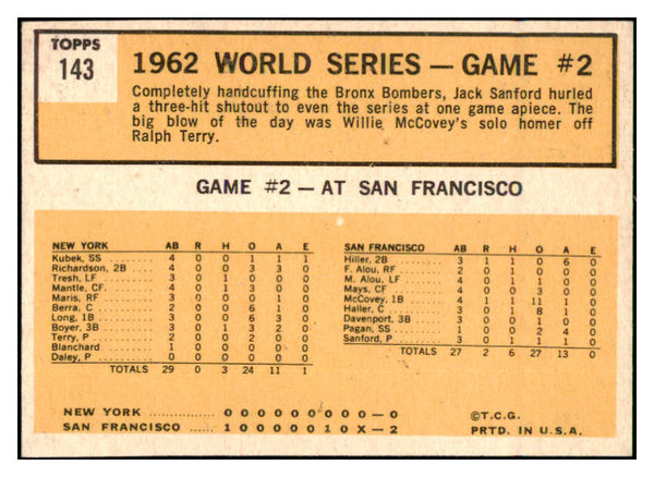 1963 Topps Baseball #143 World Series Game 2 Jack Sanford EX-MT 531647