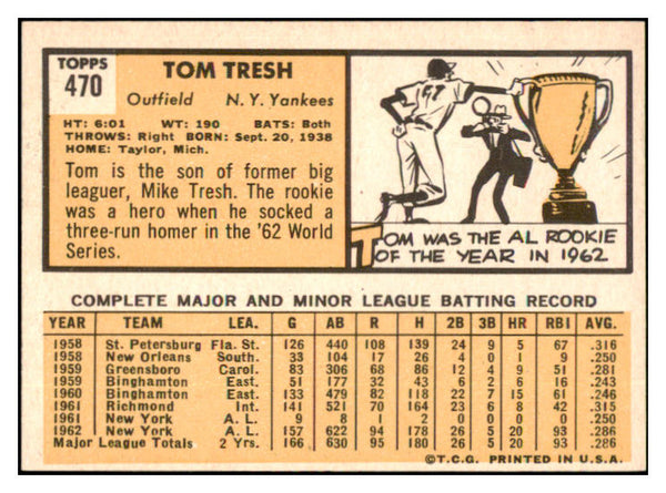 1963 Topps Baseball #470 Tom Tresh Yankees EX-MT 531652
