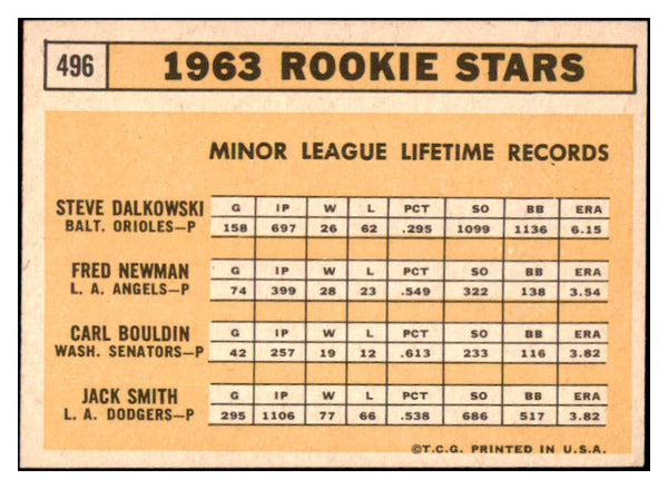 1963 Topps Baseball #296 Steve Dalkowski Orioles EX-MT 531663