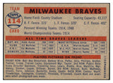 1957 Topps Baseball #114 Milwaukee Braves Team EX-MT 531674
