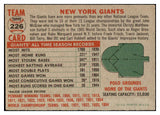 1956 Topps Baseball #226 New York Giants Team EX-MT 531705