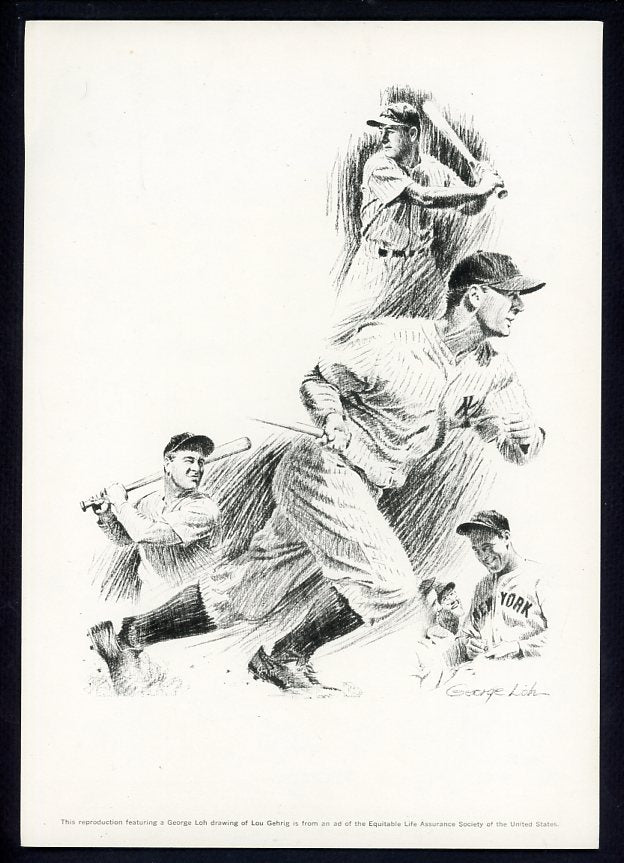 1963-73 Equitable 7-3/4" X 11" Lou Gehrig Yankees VG-EX/EX 531792