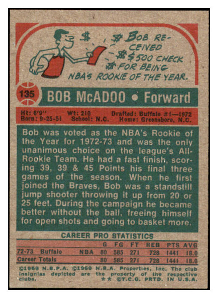 1973 Topps Basketball #135 Bob McAdoo Braves EX-MT 531829