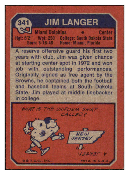 1973 Topps Football #341 Jim Langer Dolphins EX-MT 531851