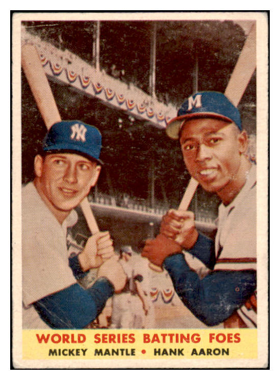 1958 Topps Baseball #418 Mickey Mantle Hank Aaron VG 531865
