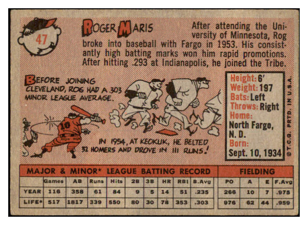 1958 Topps Baseball #047 Roger Maris Indians VG-EX 531867