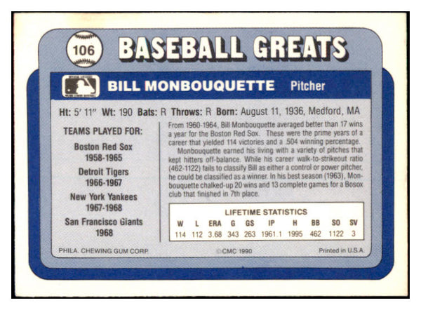 1990 Swell #106 Bill Monbouquette Yankees Signed Autographed 531904