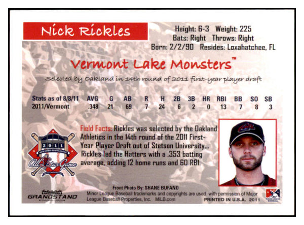 2011 Grandstand Nick Rickles A's Signed Autographed 531997