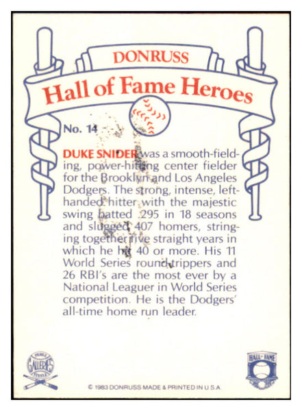1983 Donruss Heroes #014 Duke Snider Dodgers Signed Autographed 532008