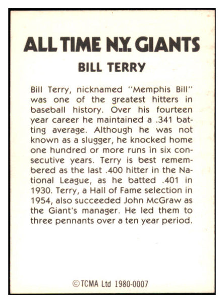 1980 TCMA #007 Bill Terry Giants Signed Autographed 532012