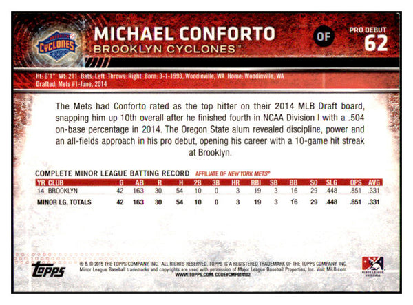 2015 Topps Debut #062 Michael Conforto Mets Signed Autographed 532022