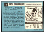 1964 Topps Football #003 Nick Buoniconti Patriots EX-MT 532212