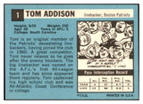 1964 Topps Football #001 Tom Addison Patriots EX-MT 532222