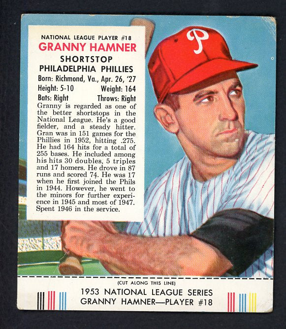 1953 Red Man #018NL Granny Hamner Phillies VG w Tab 532335