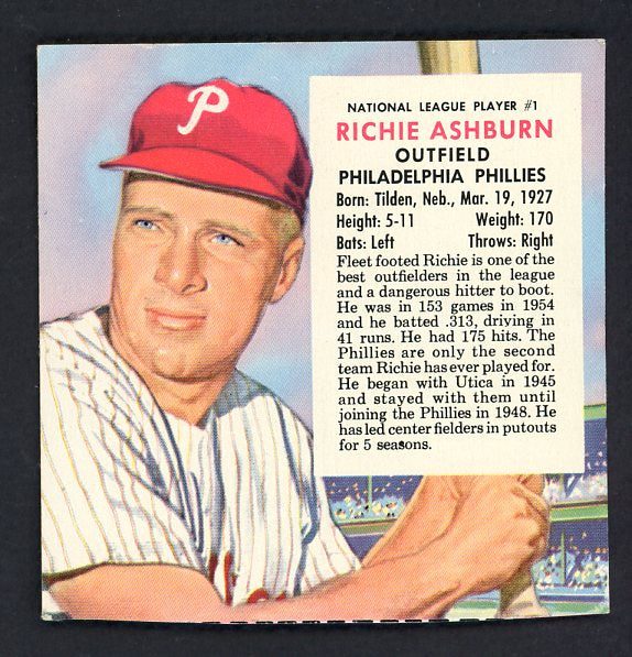 1955 Red Man #001NL Richie Ashburn Phillies EX No Tab 532338