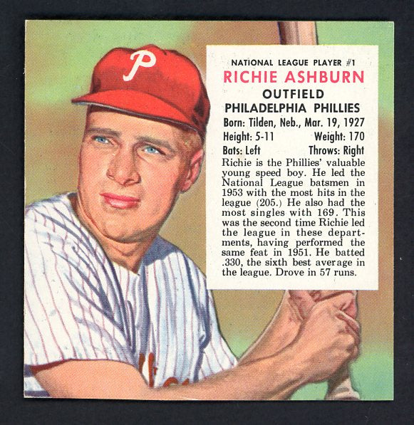 1954 Red Man #001NL Richie Ashburn Phillies EX-MT No Tab 532340