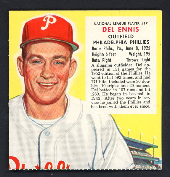 1953 Red Man #017NL Del Ennis Phillies EX-MT No Tab 532342