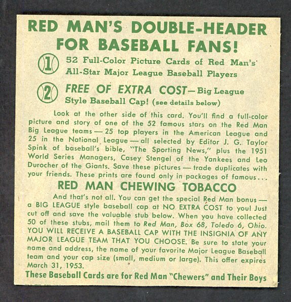 1952 Red Man #018NL Robin Roberts Phillies EX No Tab 532345