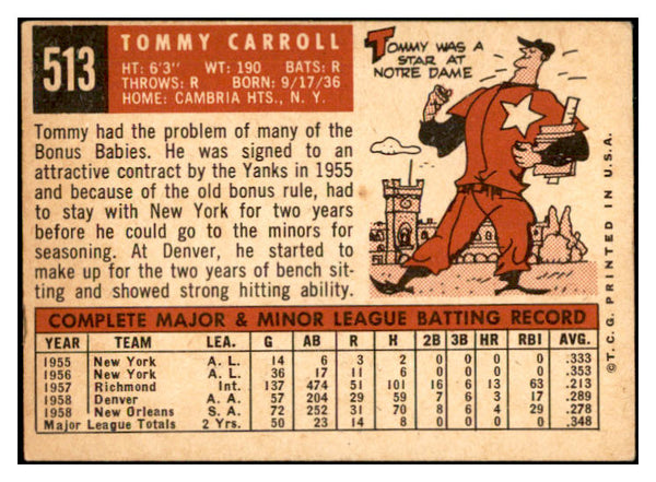 1959 Topps Baseball #513 Tommy Carroll A's VG-EX 532419