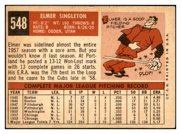1959 Topps Baseball #548 Elmer Singleton Cubs EX-MT 532425
