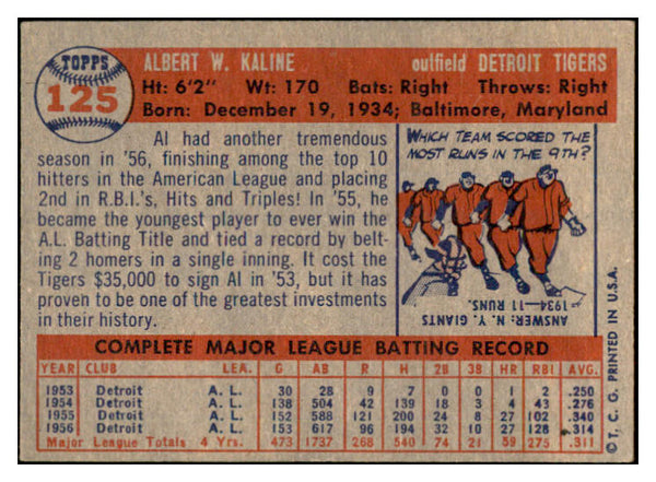 1957 Topps Baseball #125 Al Kaline Tigers VG-EX 532460