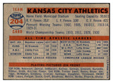 1957 Topps Baseball #204 Kansas City A's Team VG-EX 532475