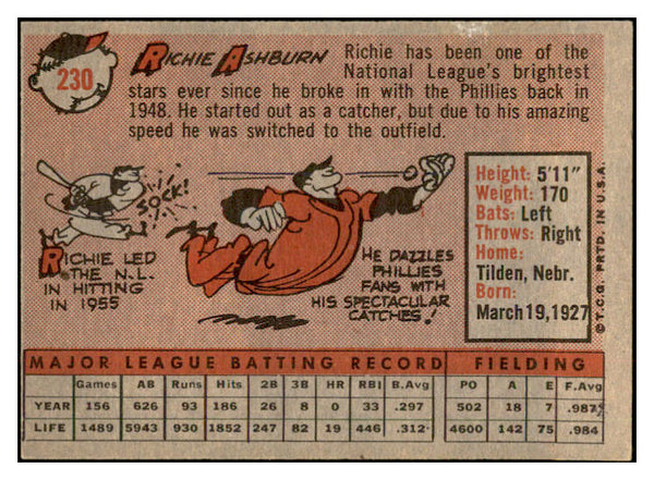 1958 Topps Baseball #230 Richie Ashburn Phillies EX-MT 532535