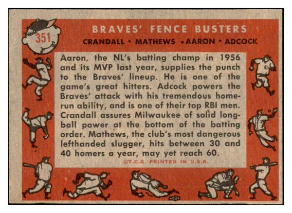 1958 Topps Baseball #351 Hank Aaron Eddie Mathews EX+/EX-MT 532536
