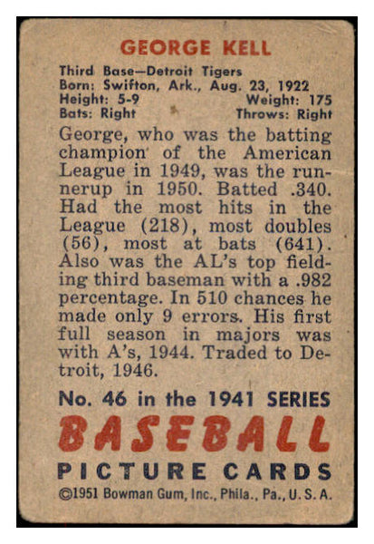 1951 Bowman Baseball #046 George Kell Tigers Good 532540