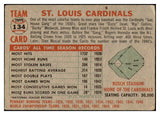 1956 Topps Baseball #134 St. Louis Cardinals Team VG Gray 532544