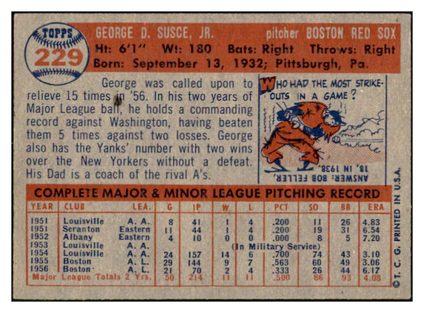 1957 Topps Baseball #229 George Susce Red Sox EX-MT 532562