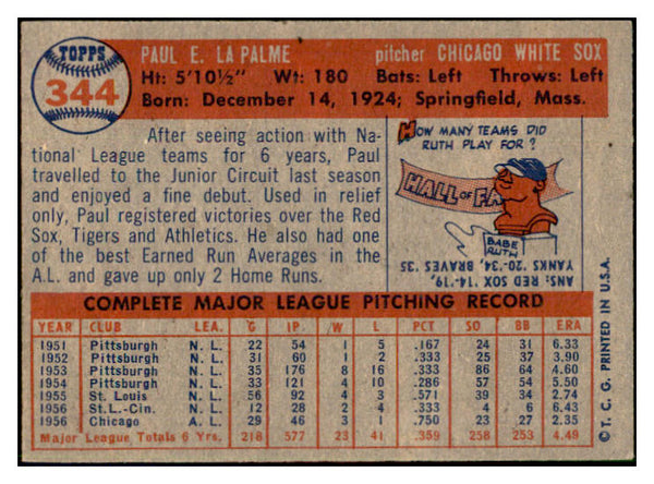 1957 Topps Baseball #344 Paul Lapalme White Sox EX-MT 532568