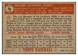 1952 Topps Baseball #076 Eddie Stanky Cardinals EX+/EX-MT Red 532609