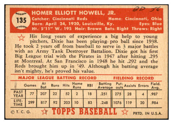 1952 Topps Baseball #135 Dixie Howell Reds GD-VG 532615