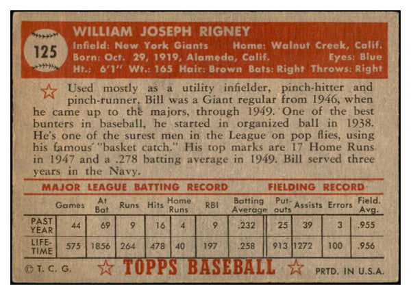 1952 Topps Baseball #125 Bill Rigney Giants EX-MT 532616