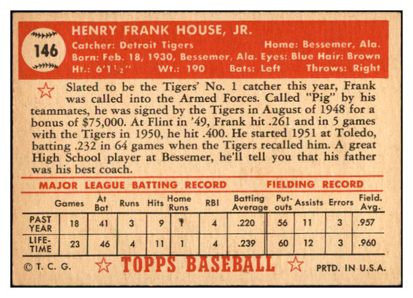 1952 Topps Baseball #146 Frank House Tigers EX-MT 532620
