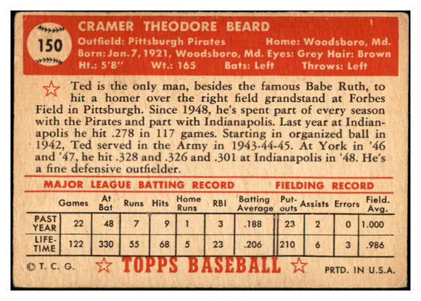 1952 Topps Baseball #150 Ted Beard Pirates VG-EX 532696