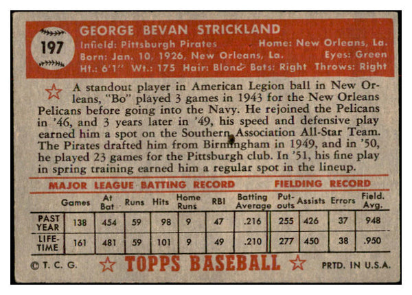 1952 Topps Baseball #197 George Strickland Pirates VG-EX 532705