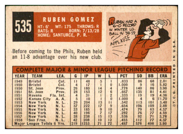 1959 Topps Baseball #535 Ruben Gomez Phillies VG-EX 532731