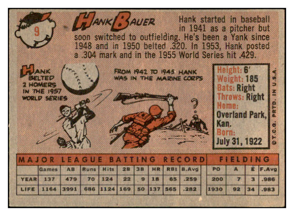 1958 Topps Baseball #009 Hank Bauer Yankees EX-MT 532740