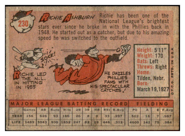 1958 Topps Baseball #230 Richie Ashburn Phillies EX-MT 532748