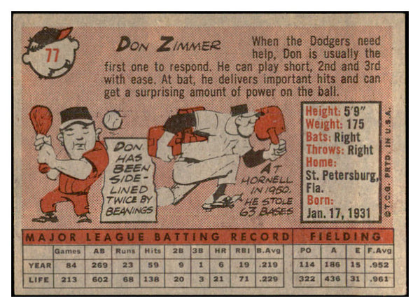 1958 Topps Baseball #077 Don Zimmer Dodgers EX-MT 532752