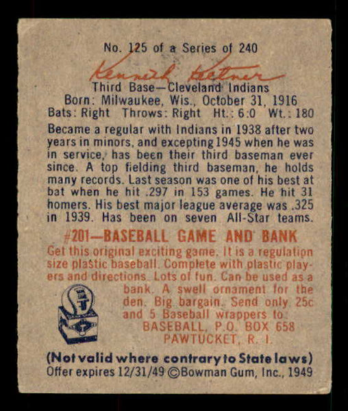 1949 Bowman Baseball #125 Ken Keltner Indians EX-MT 533054