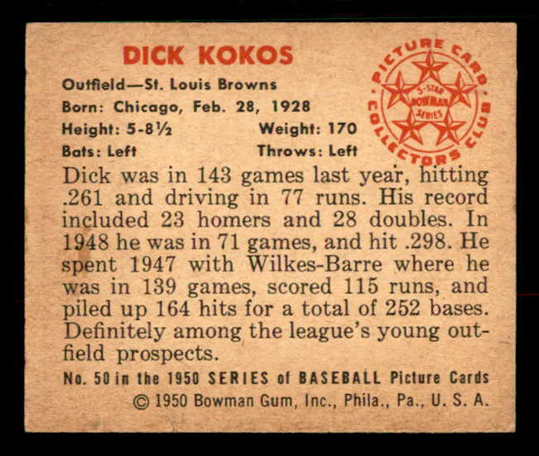 1950 Bowman Baseball #050 Dick Kokos Browns VG-EX 533055