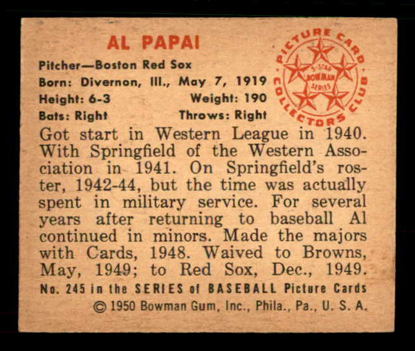 1950 Bowman Baseball #245 Al Papai Red Sox EX 533061