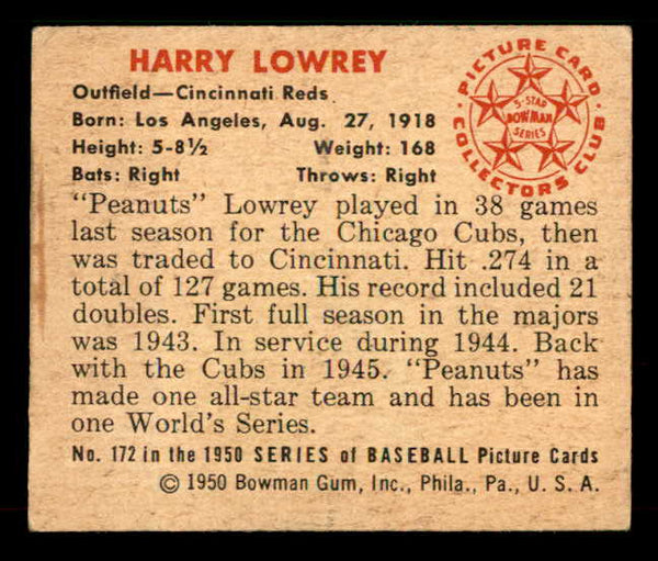 1950 Bowman Baseball #172 Peanuts Lowrey Reds VG-EX 533072